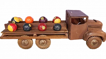 Wooden toy truck with billiard balls by Dejou, 1940s