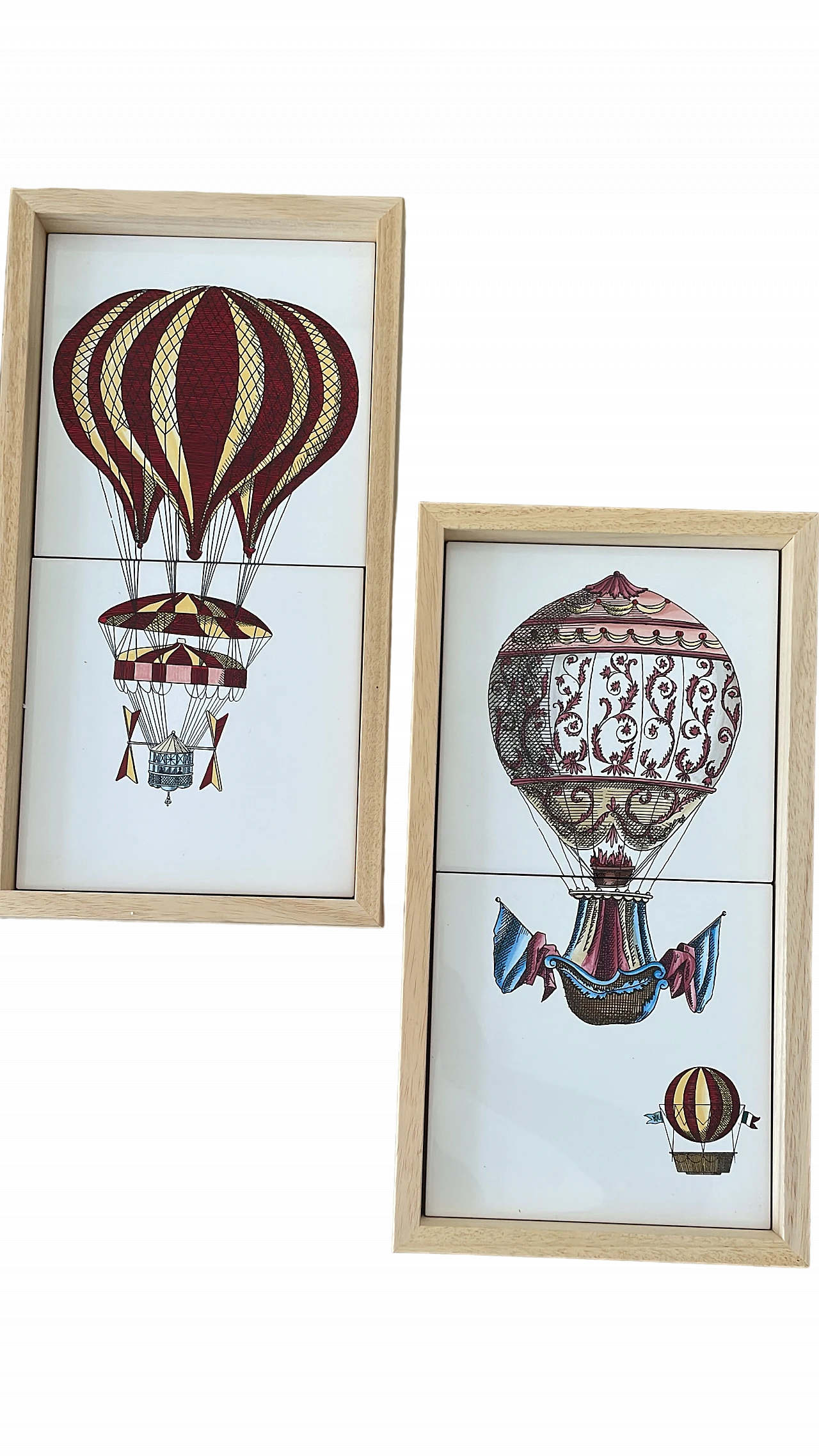 Pair of framed Flying Machines tiles by Piero Fornasetti 7