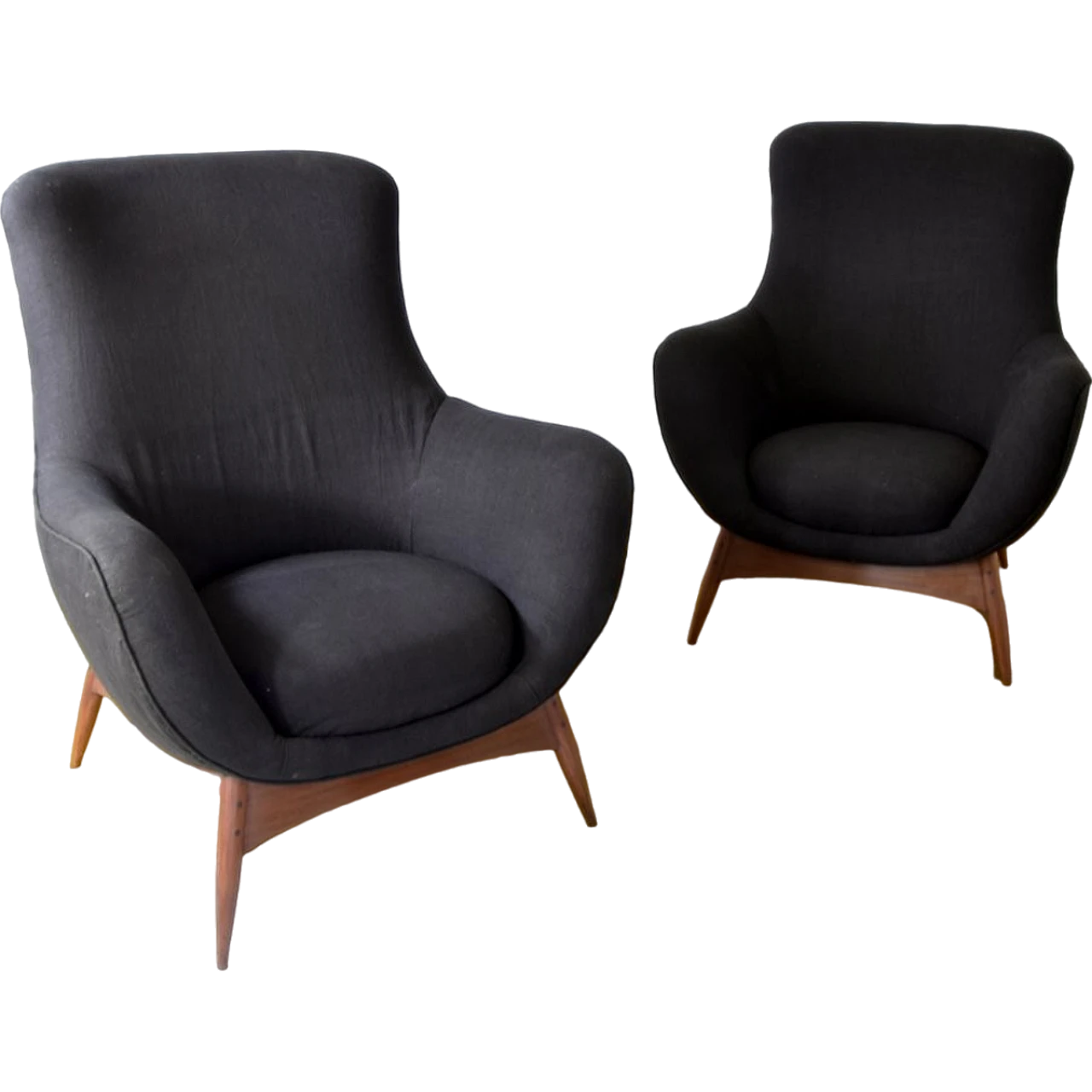 Pair of armchairs in teak and balck fabric by Flexform, 1950s 13