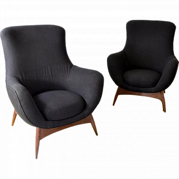 Pair of armchairs in teak and balck fabric by Flexform, 1950s