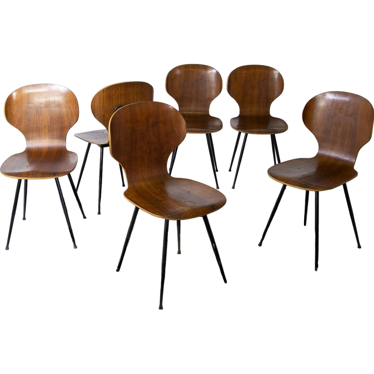 6 Chairs in curved wood & iron by C. Ratti for I. Legni Curvati, 1950s 9