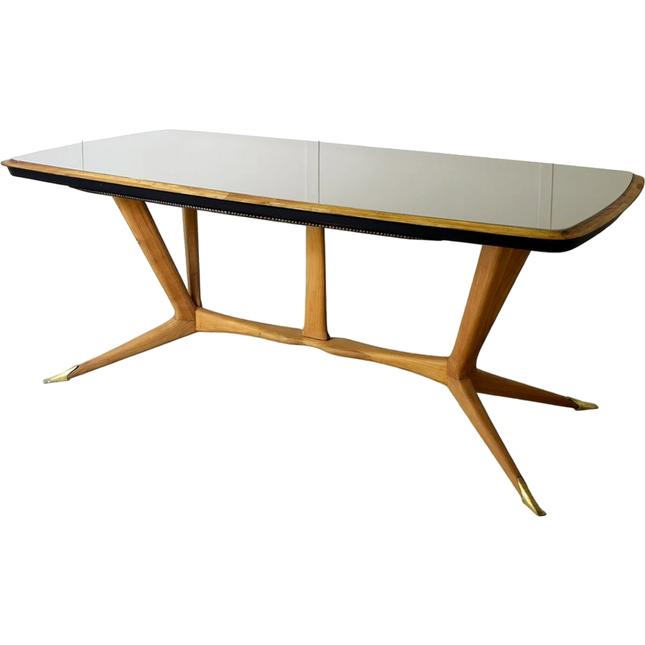 Beech table with glass top by Melchiorre Bega, 1950s 11