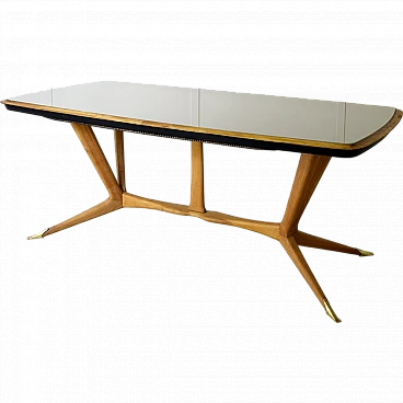 Beech table with glass top by Melchiorre Bega, 1950s