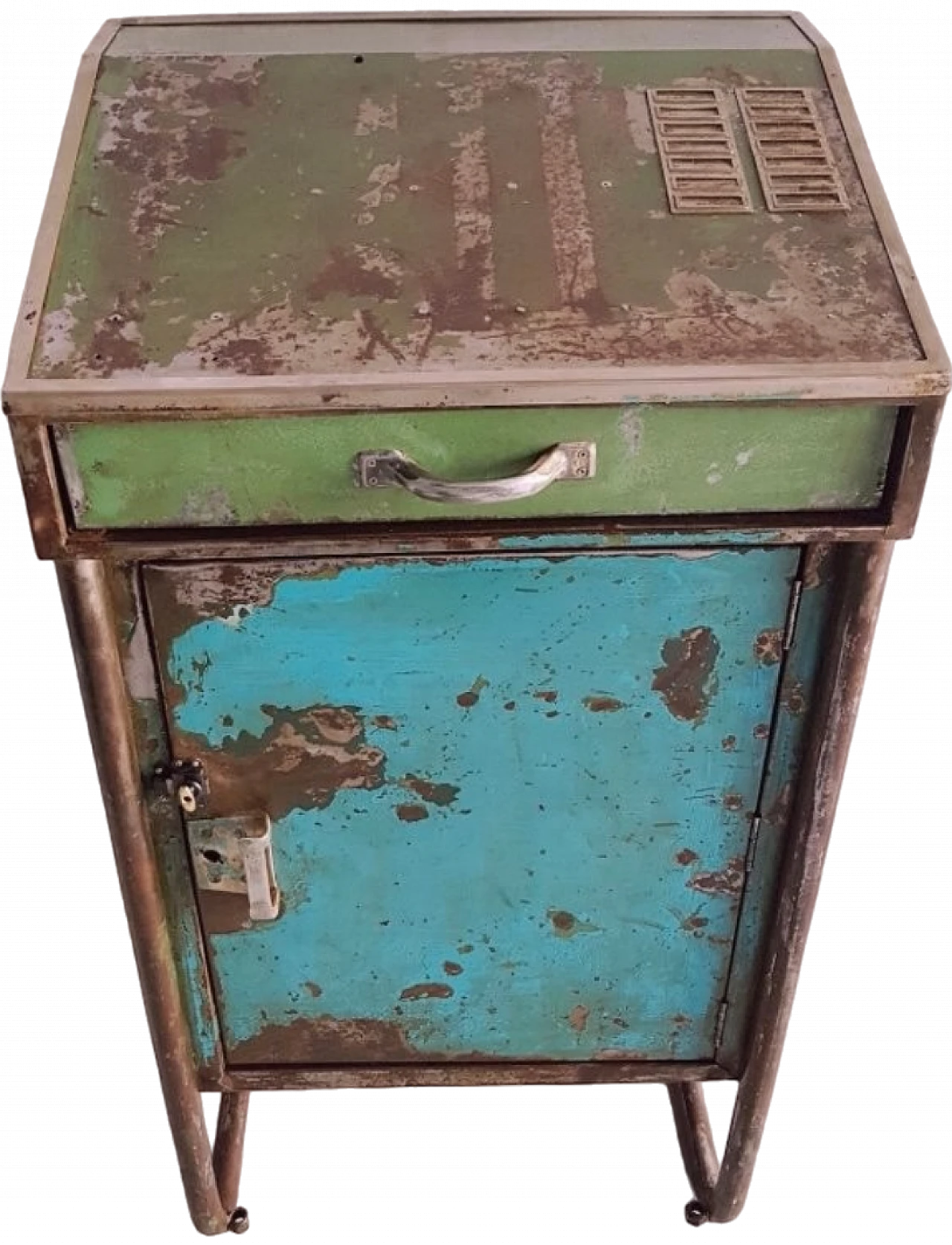 Industrial cabinet in metal with door and drawer, 1950s 5