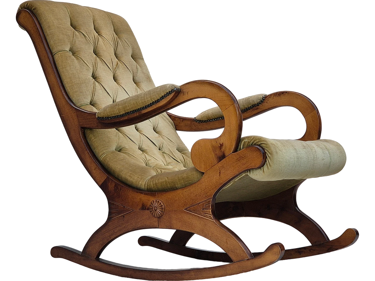 Scandinavian rocking chair in beech and green velvet, 1950s 23