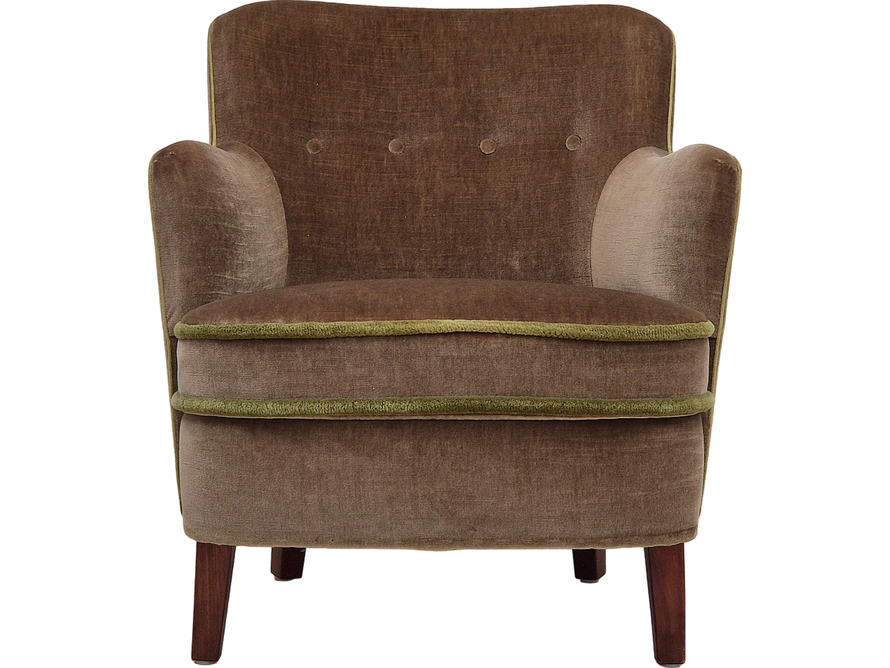 Danish velvet and beech armchair, 1960s 16