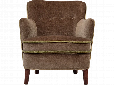 Danish velvet and beech armchair, 1960s