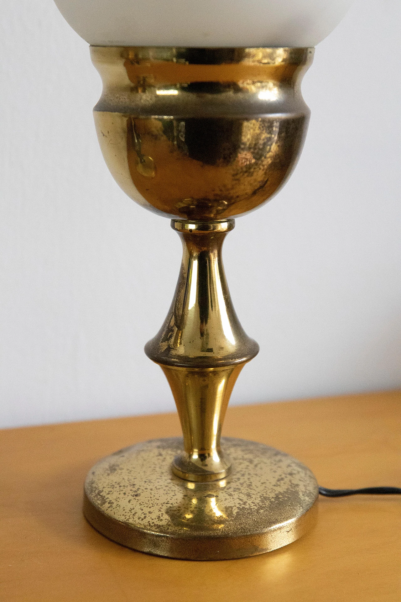 Pair of table lamps in brass & opaline glass, 1950s 2