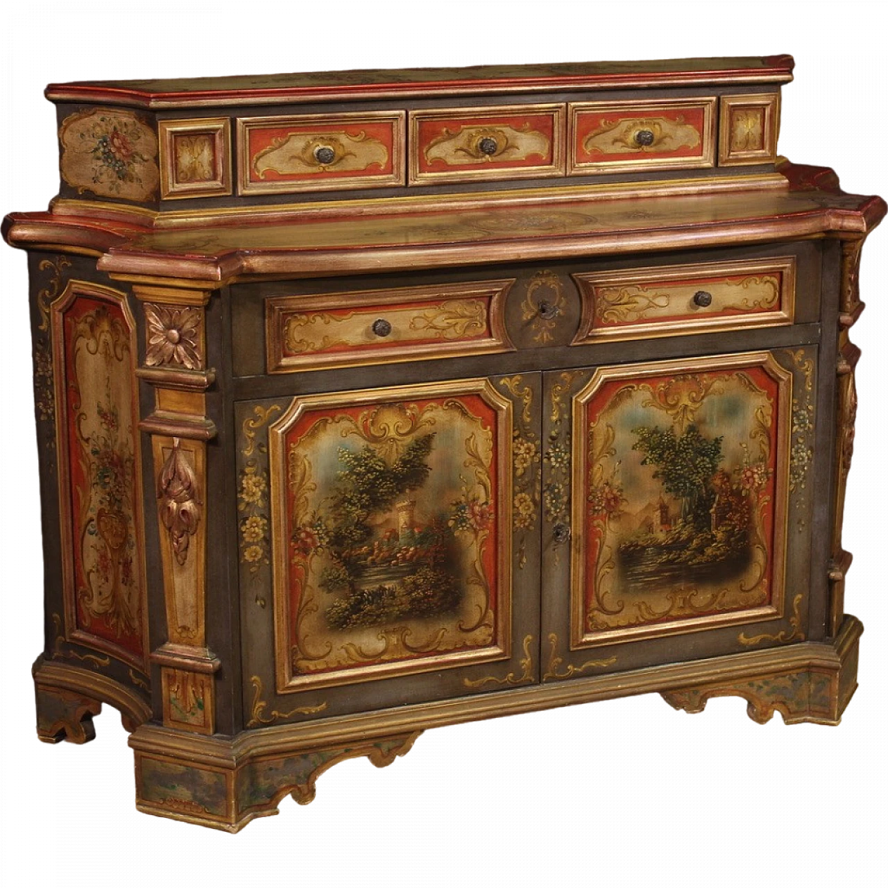 Credenza in legno laccata e dipinta, anni '60 13