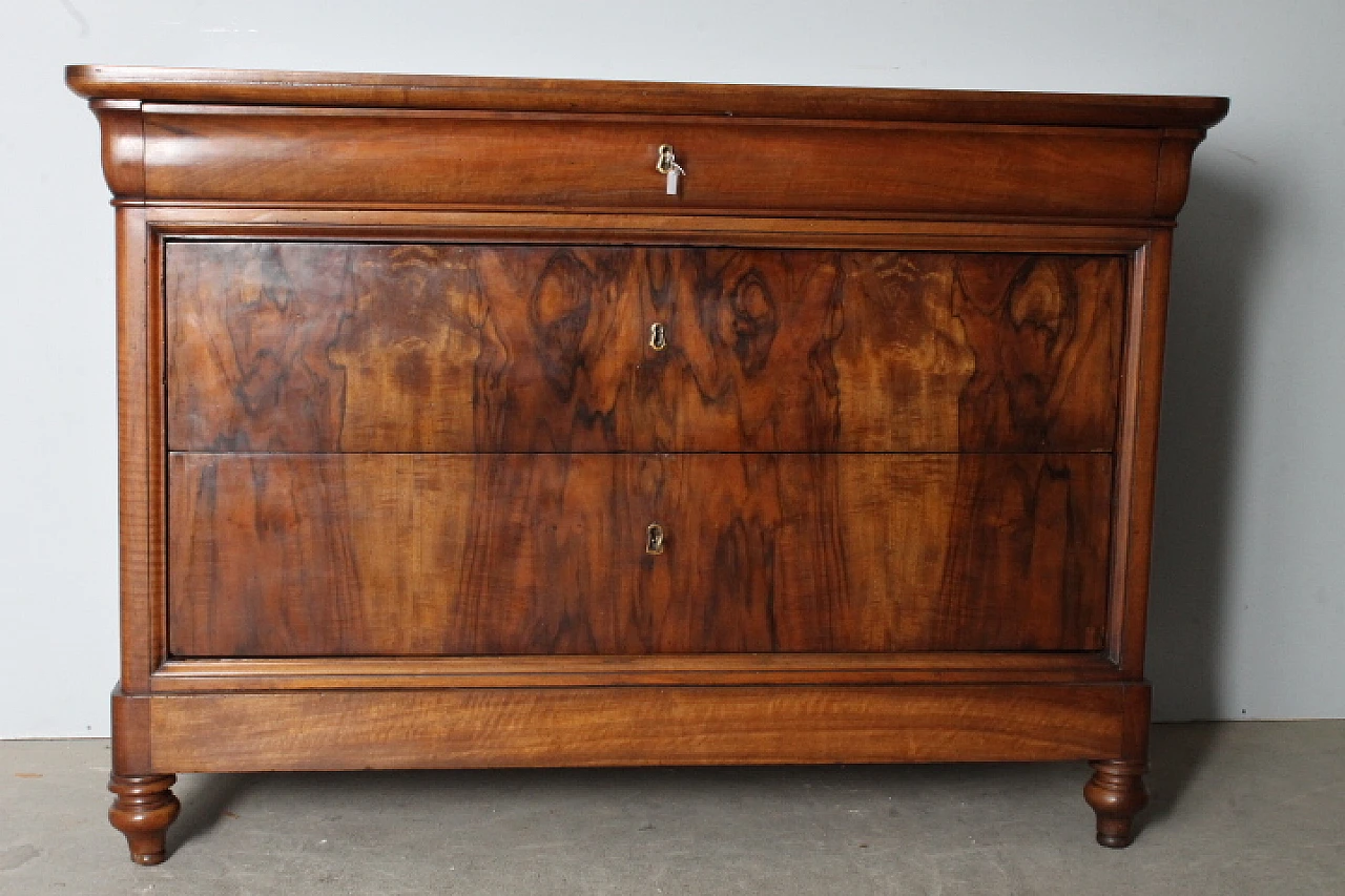 Louis Philippe cappuccino dresser in solid walnut and briarwood, 1840 1