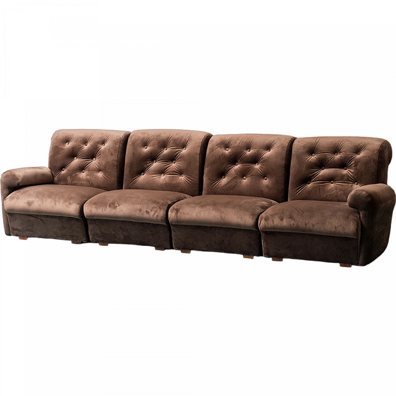 Brown velvet four-seater modular sofa, 1970s 13