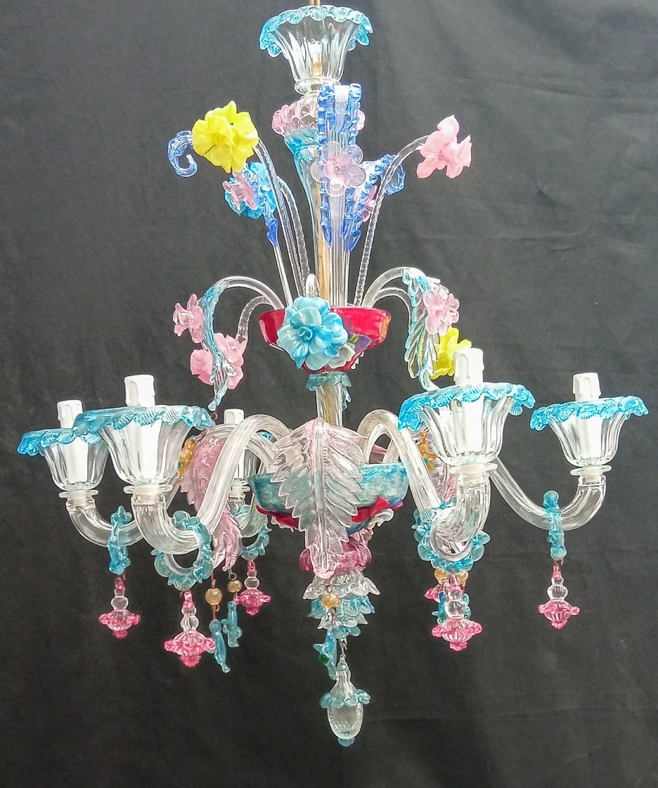 Metal and multicoloured Murano glass chandelier, 1930s 1