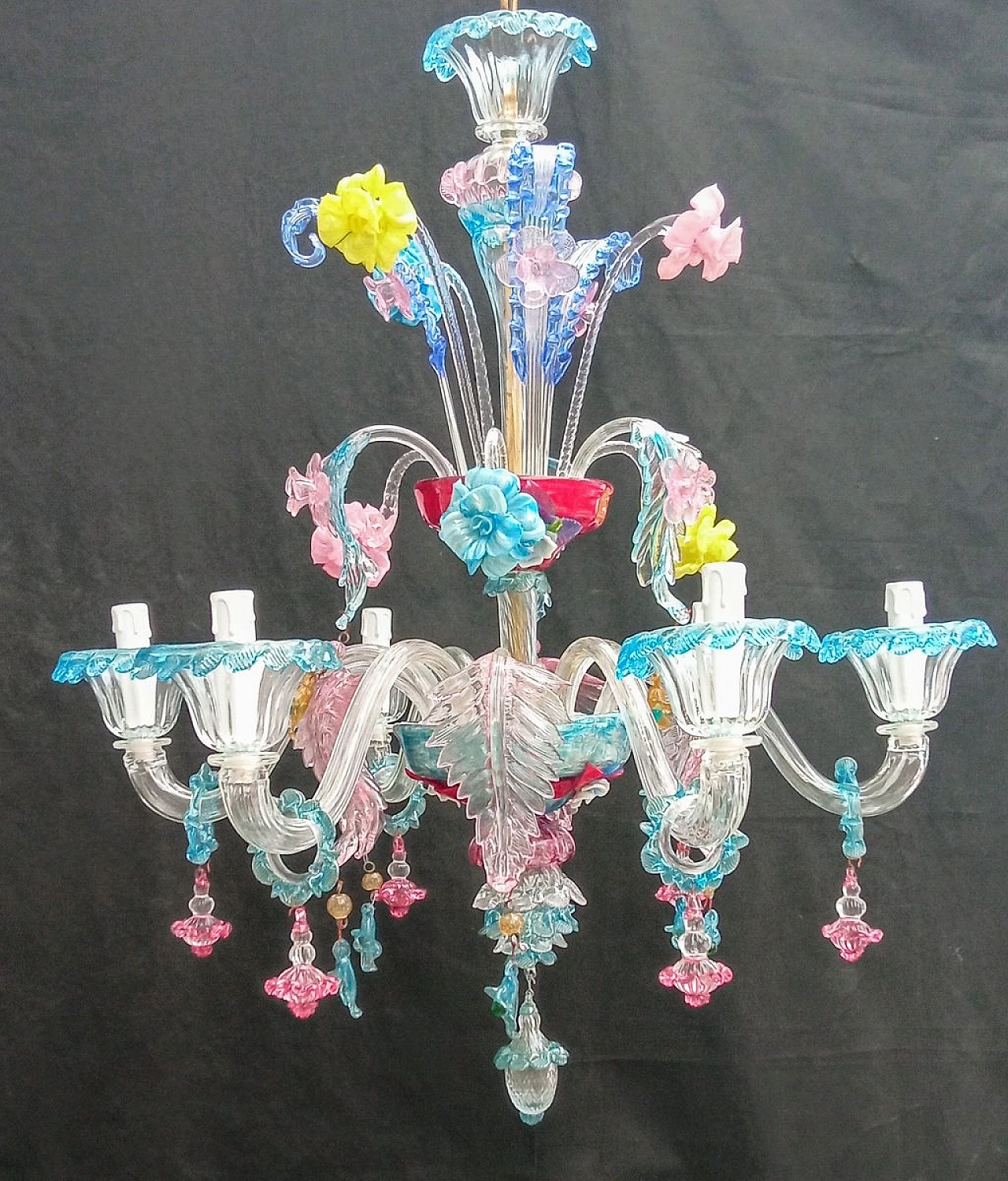 Metal and multicoloured Murano glass chandelier, 1930s 2