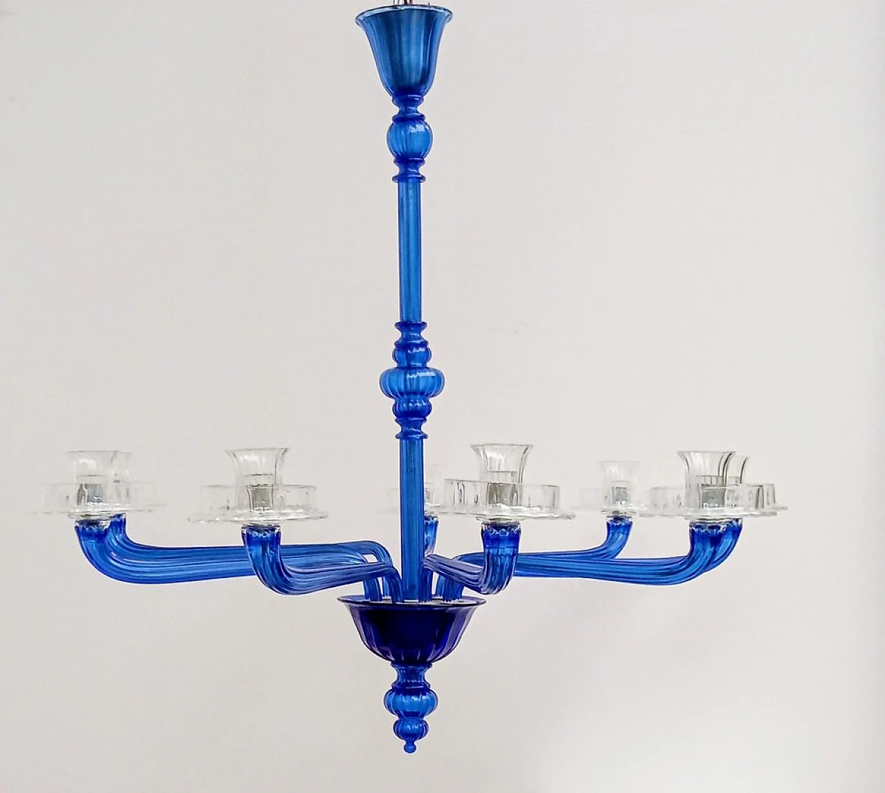 Lampadario in vetro di Murano blu e trasparente di Venini, 1993 2