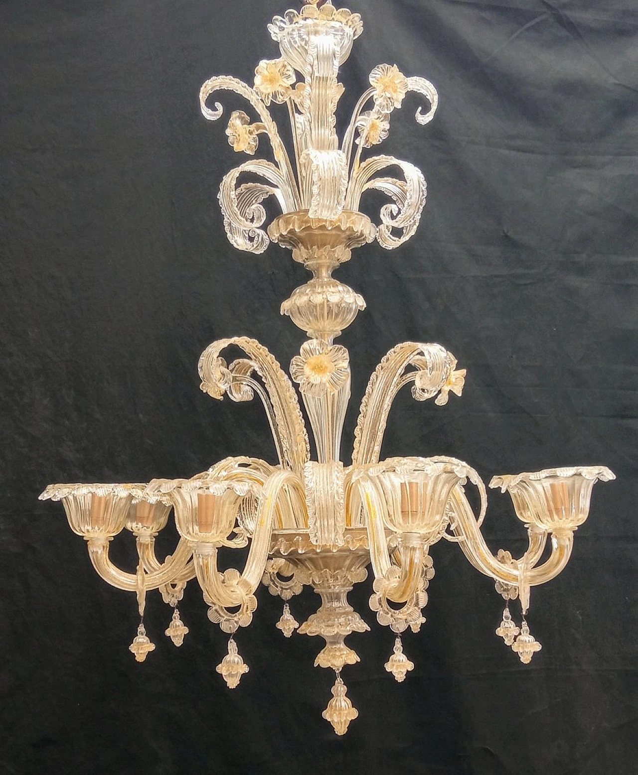 Murano glass chandelier in gold leaf, 1970s 2