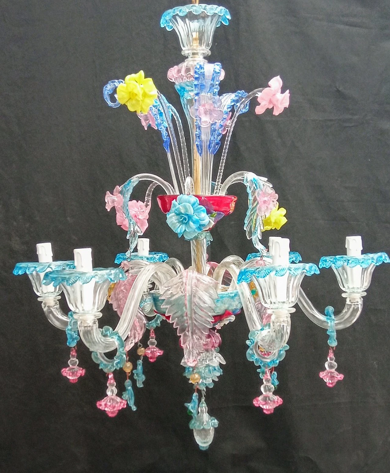 Metal and multicoloured Murano glass chandelier, 1930s 3