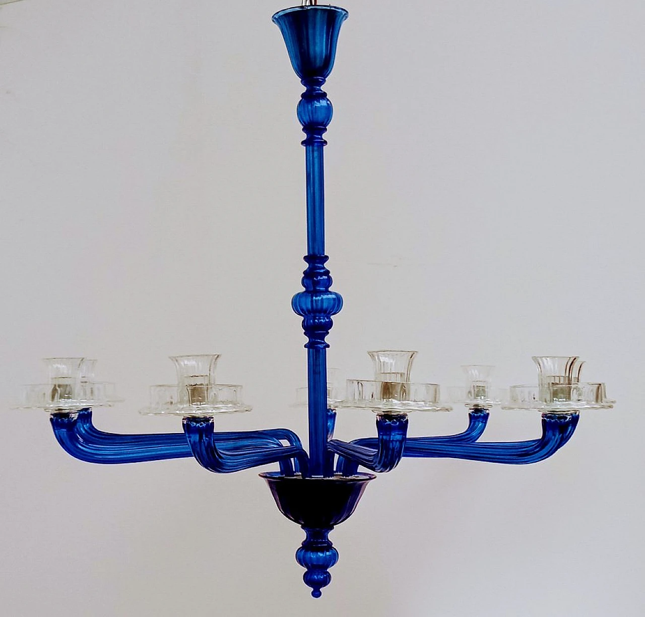 Lampadario in vetro di Murano blu e trasparente di Venini, 1993 3