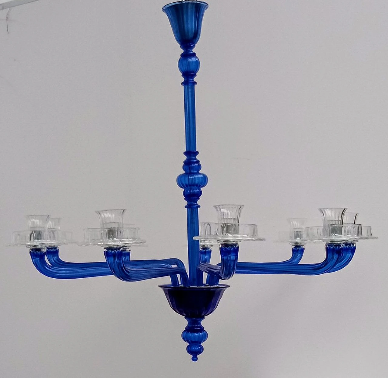 Lampadario in vetro di Murano blu e trasparente di Venini, 1993 4