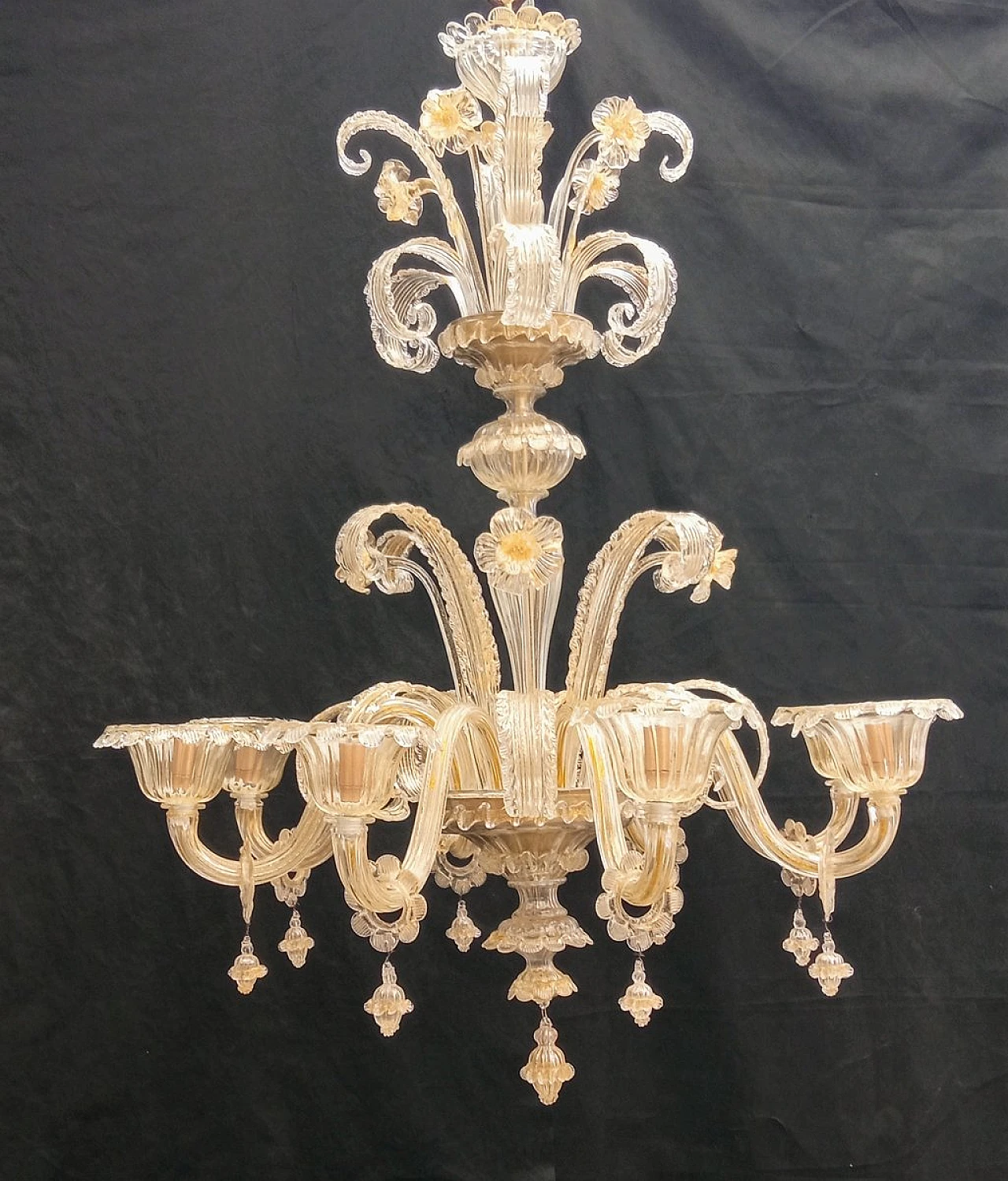 Lampadario in vetro di Murano in foglia oro, anni '70 4