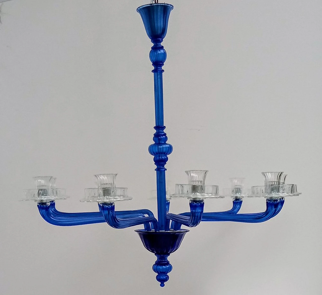 Lampadario in vetro di Murano blu e trasparente di Venini, 1993 5