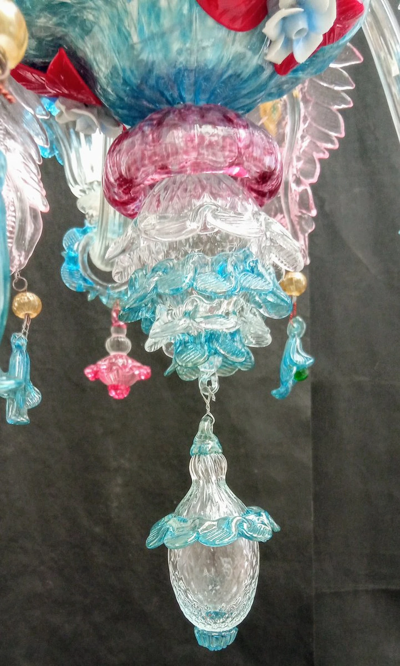 Metal and multicoloured Murano glass chandelier, 1930s 6