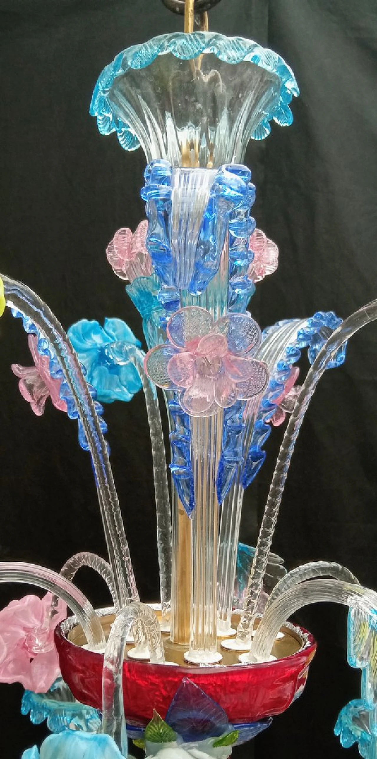 Metal and multicoloured Murano glass chandelier, 1930s 7