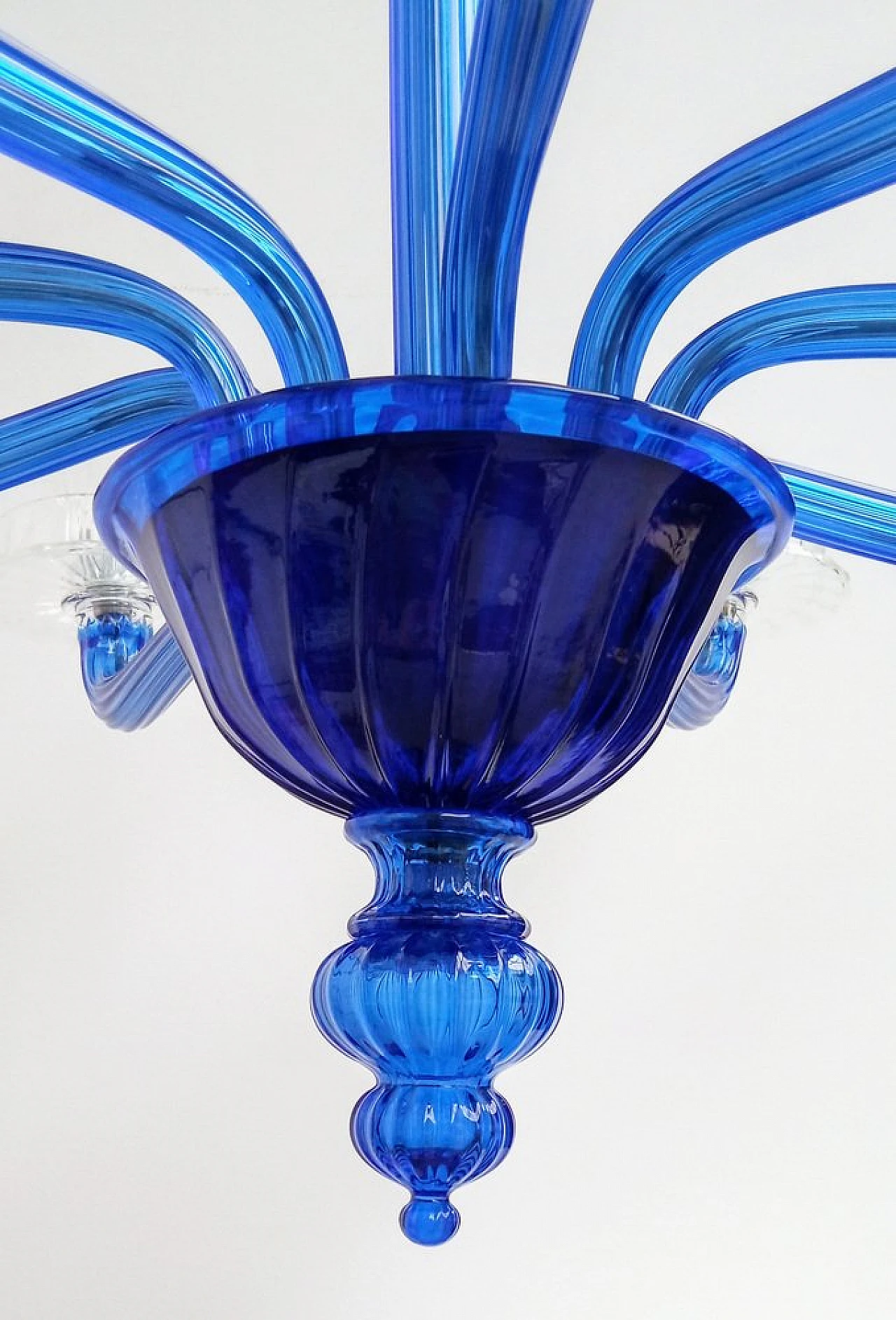 Lampadario in vetro di Murano blu e trasparente di Venini, 1993 8