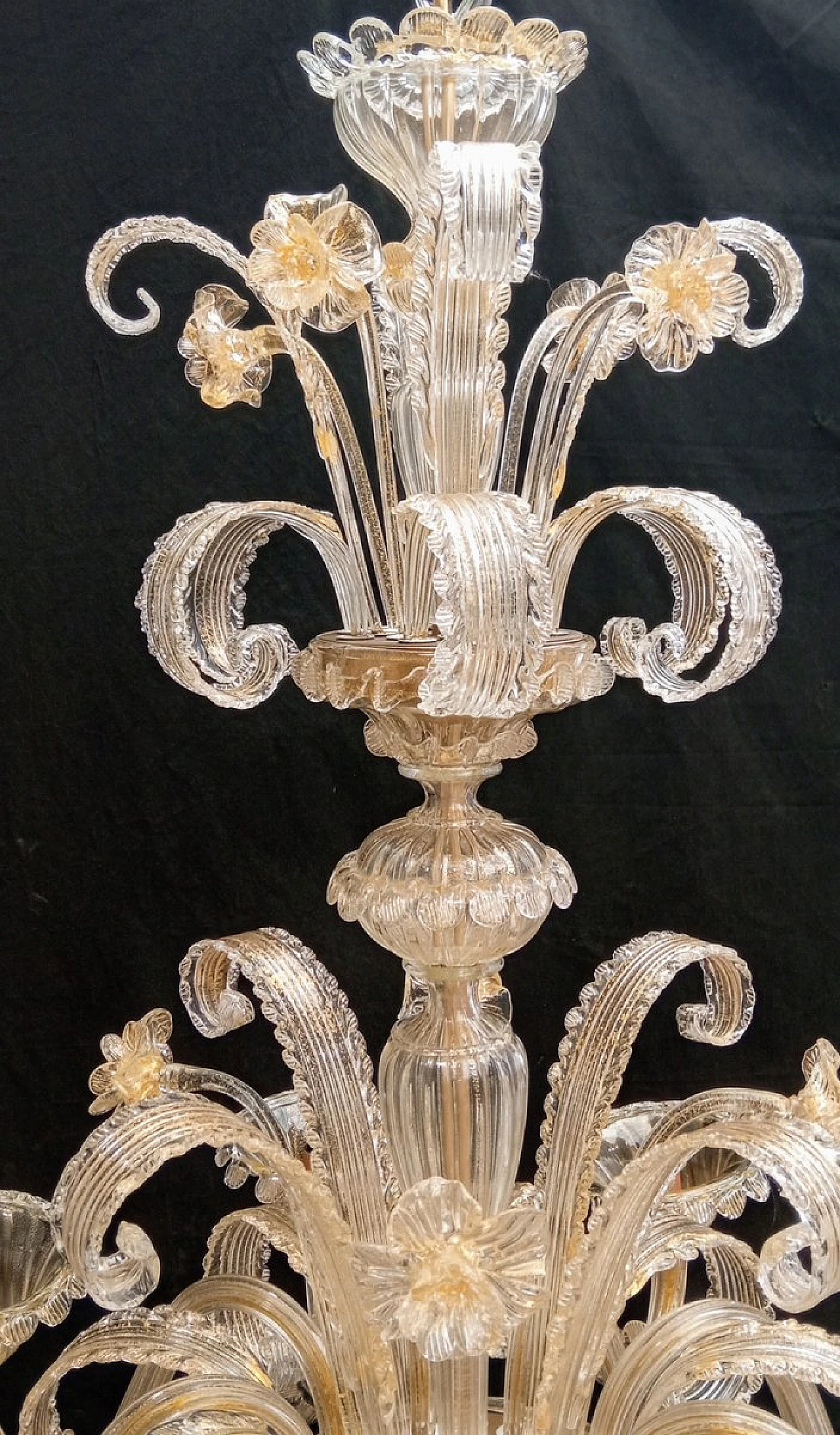 Lampadario in vetro di Murano in foglia oro, anni '70 10