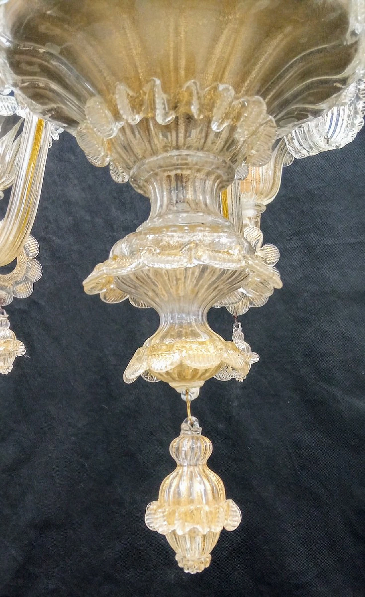 Lampadario in vetro di Murano in foglia oro, anni '70 12