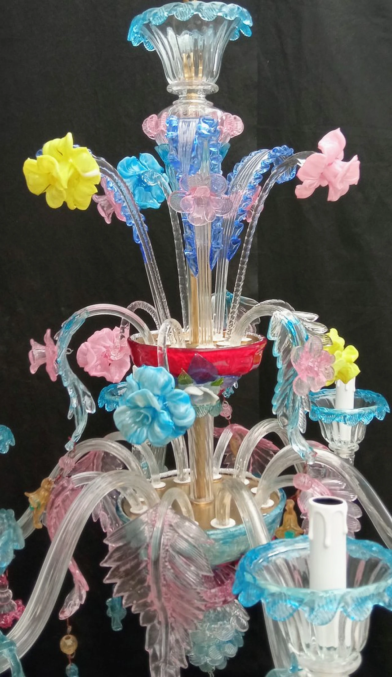 Metal and multicoloured Murano glass chandelier, 1930s 13