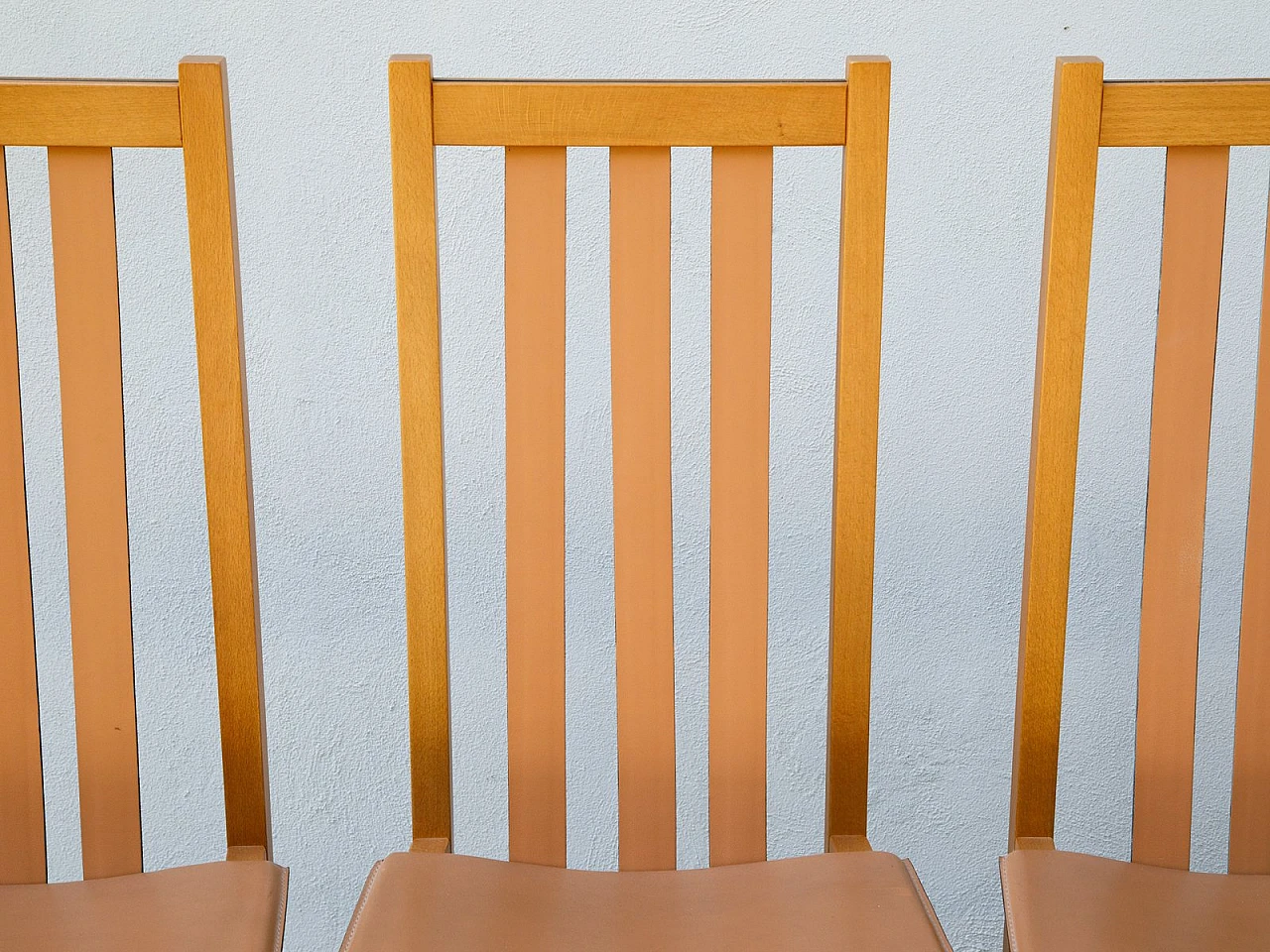 4 Wood and leather chairs by Bross Company, 1980s 6