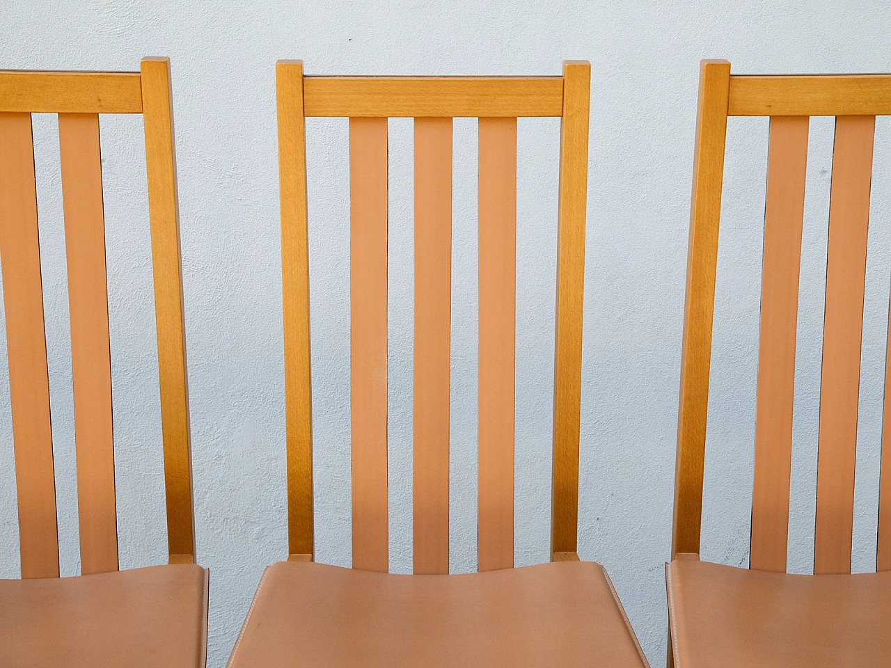 4 Wood and leather chairs by Bross Company, 1980s 7