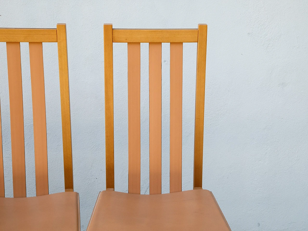 4 Wood and leather chairs by Bross Company, 1980s 8