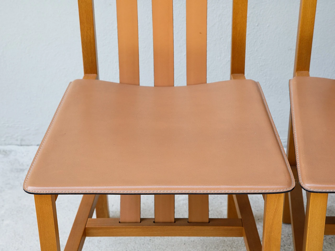 4 Wood and leather chairs by Bross Company, 1980s 11