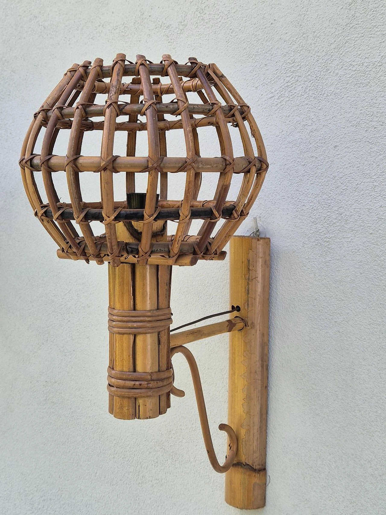 Pair of bamboo wall lamps, 1970s 4