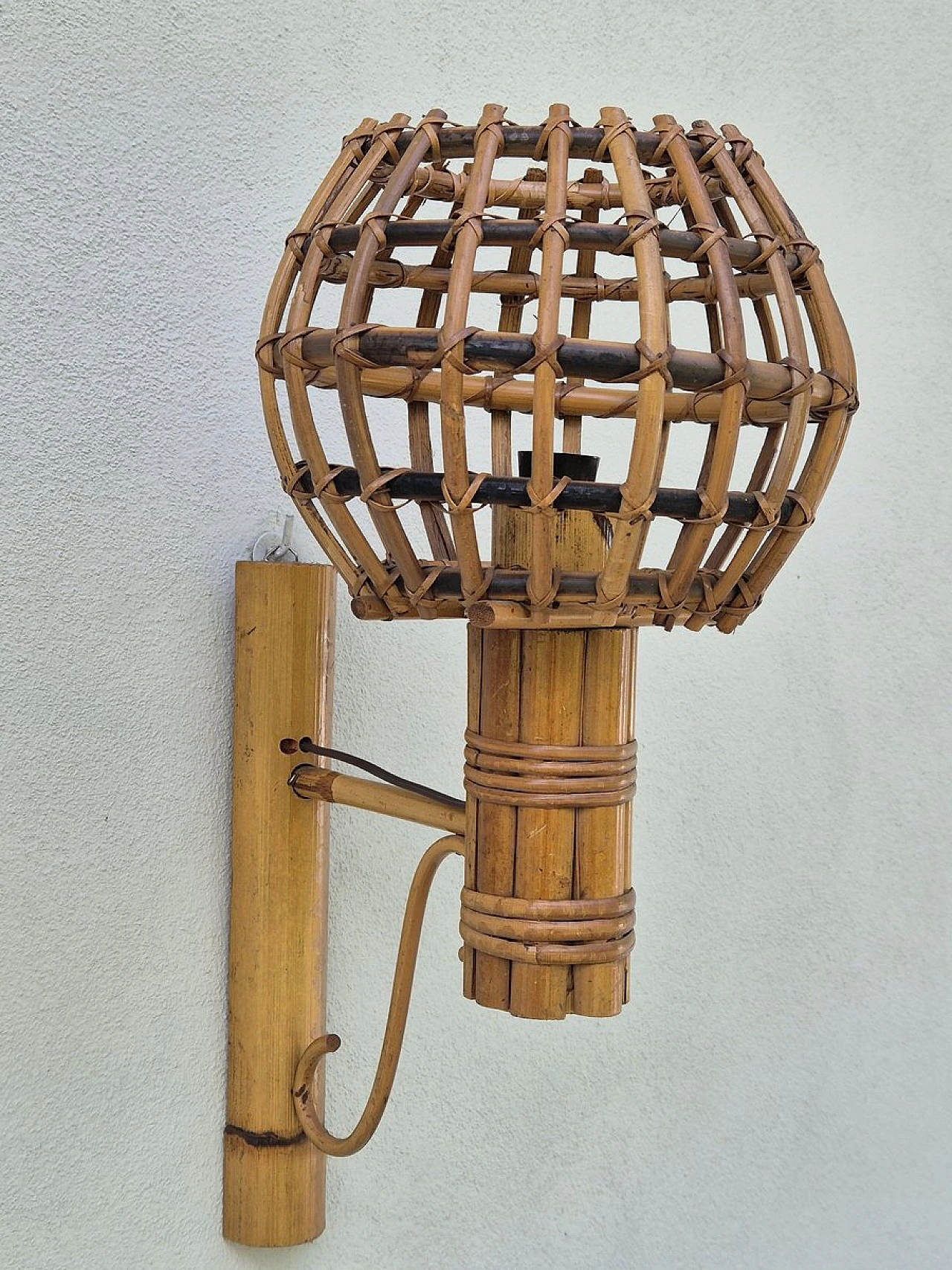 Pair of bamboo wall lamps, 1970s 5