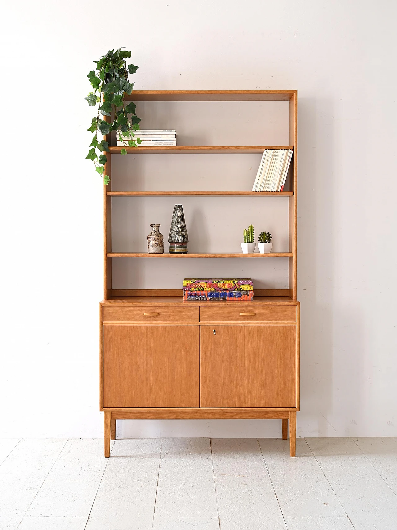 Oak bookcase with closed cabinet, 1960s 1