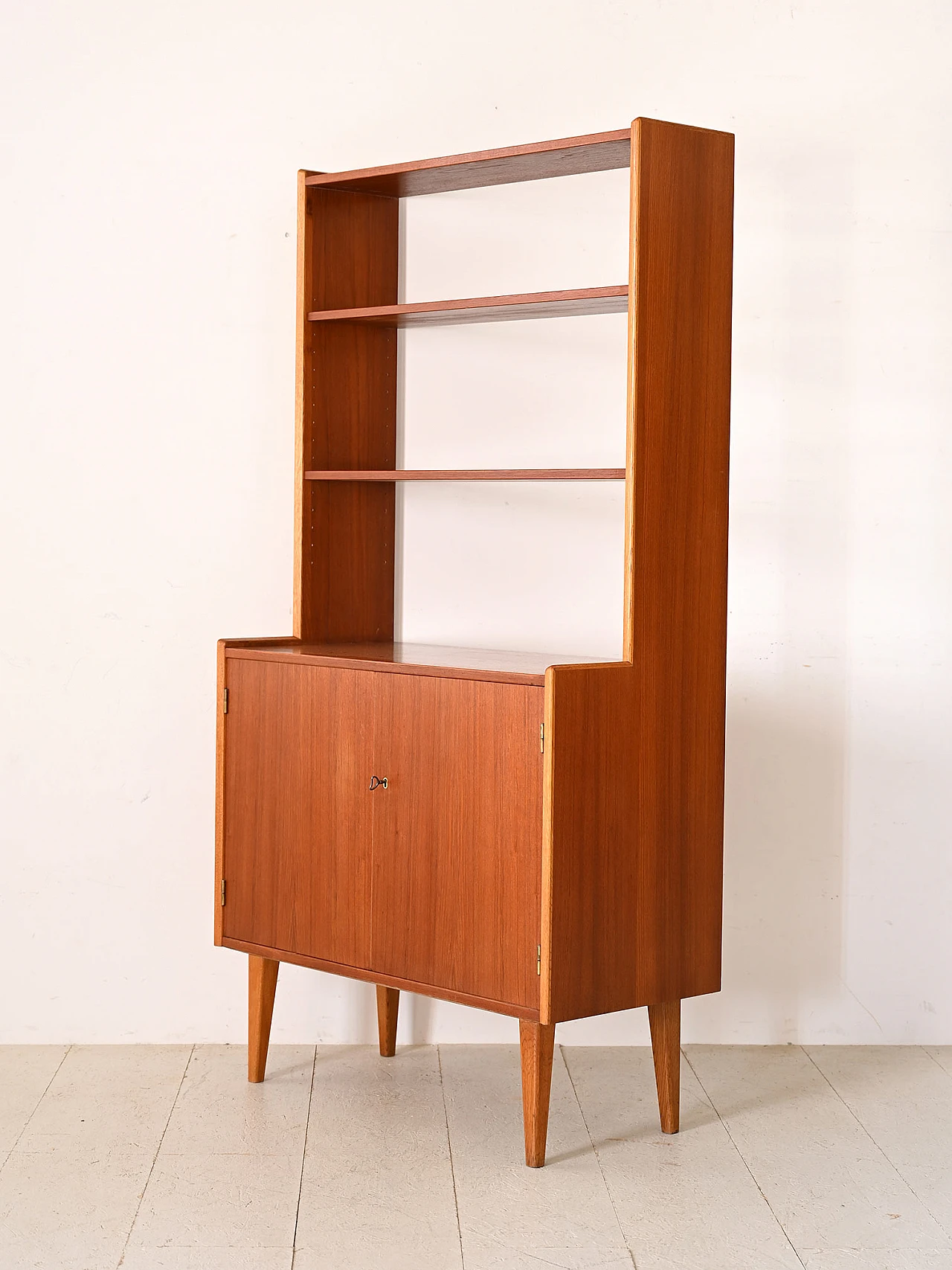 Scandinavian bookcase with shelving & storage compartment, 1960s 3