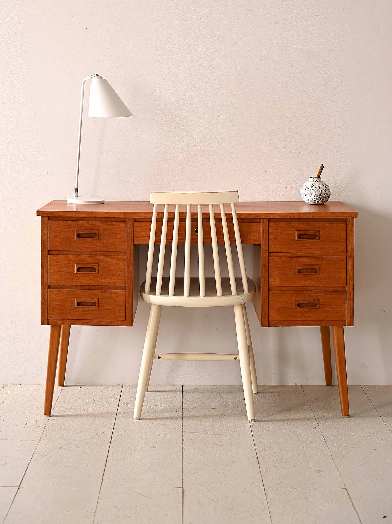 Teak desk with side drawers, 1960s 1