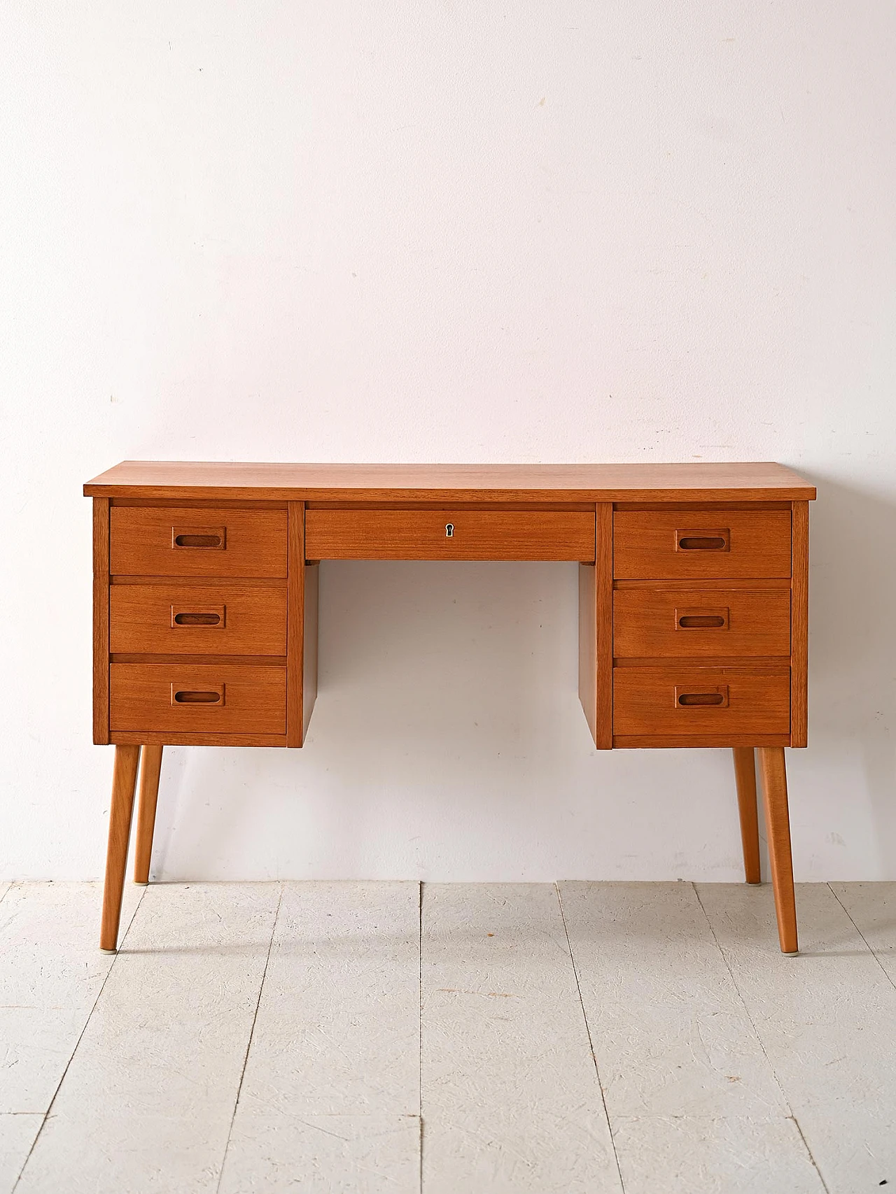 Teak desk with side drawers, 1960s 2