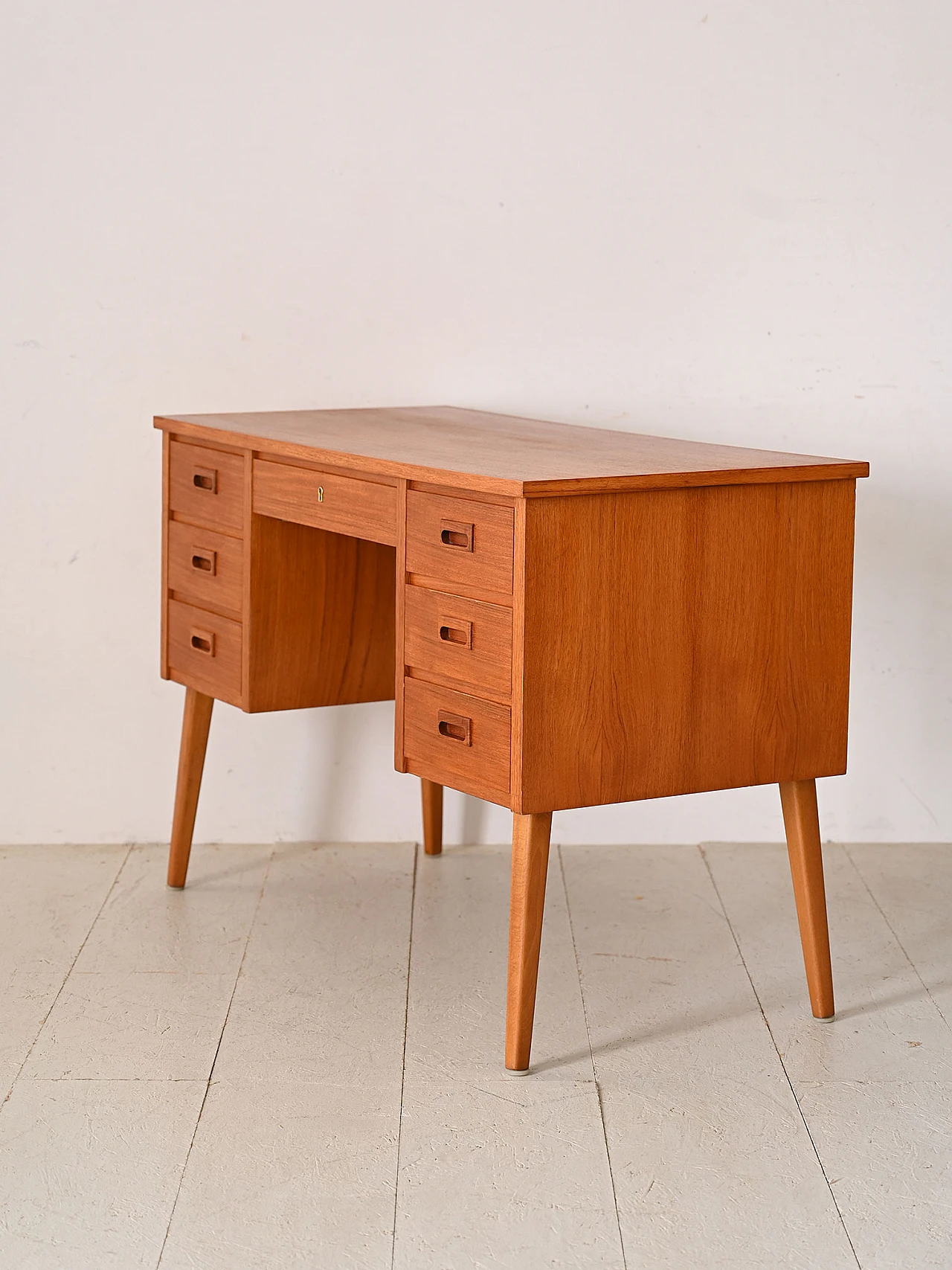 Teak desk with side drawers, 1960s 4