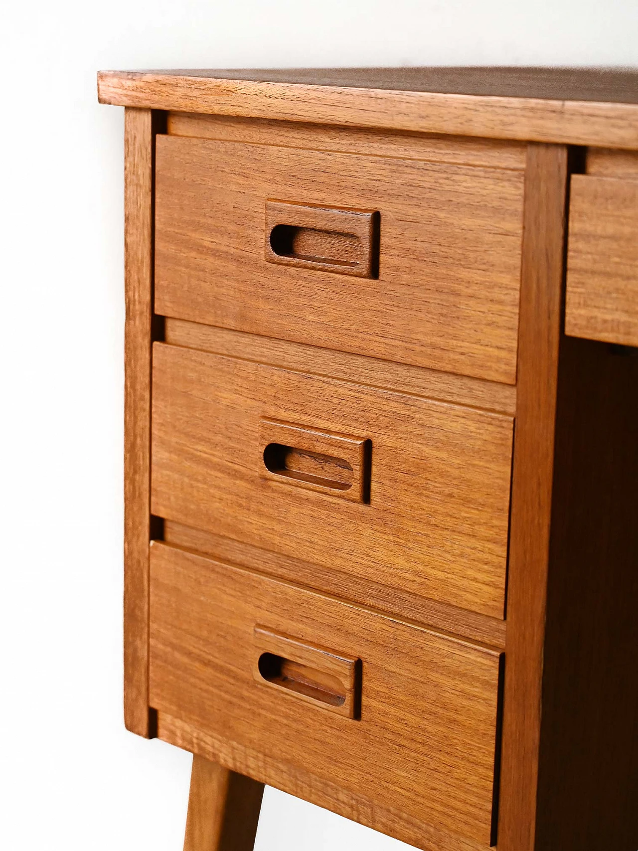 Teak desk with side drawers, 1960s 9