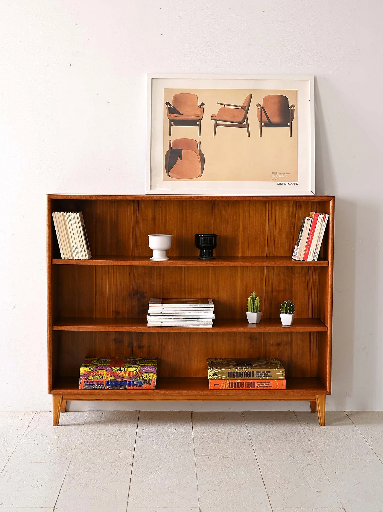 Oak wood bookcase with three shelves, 1960s 1