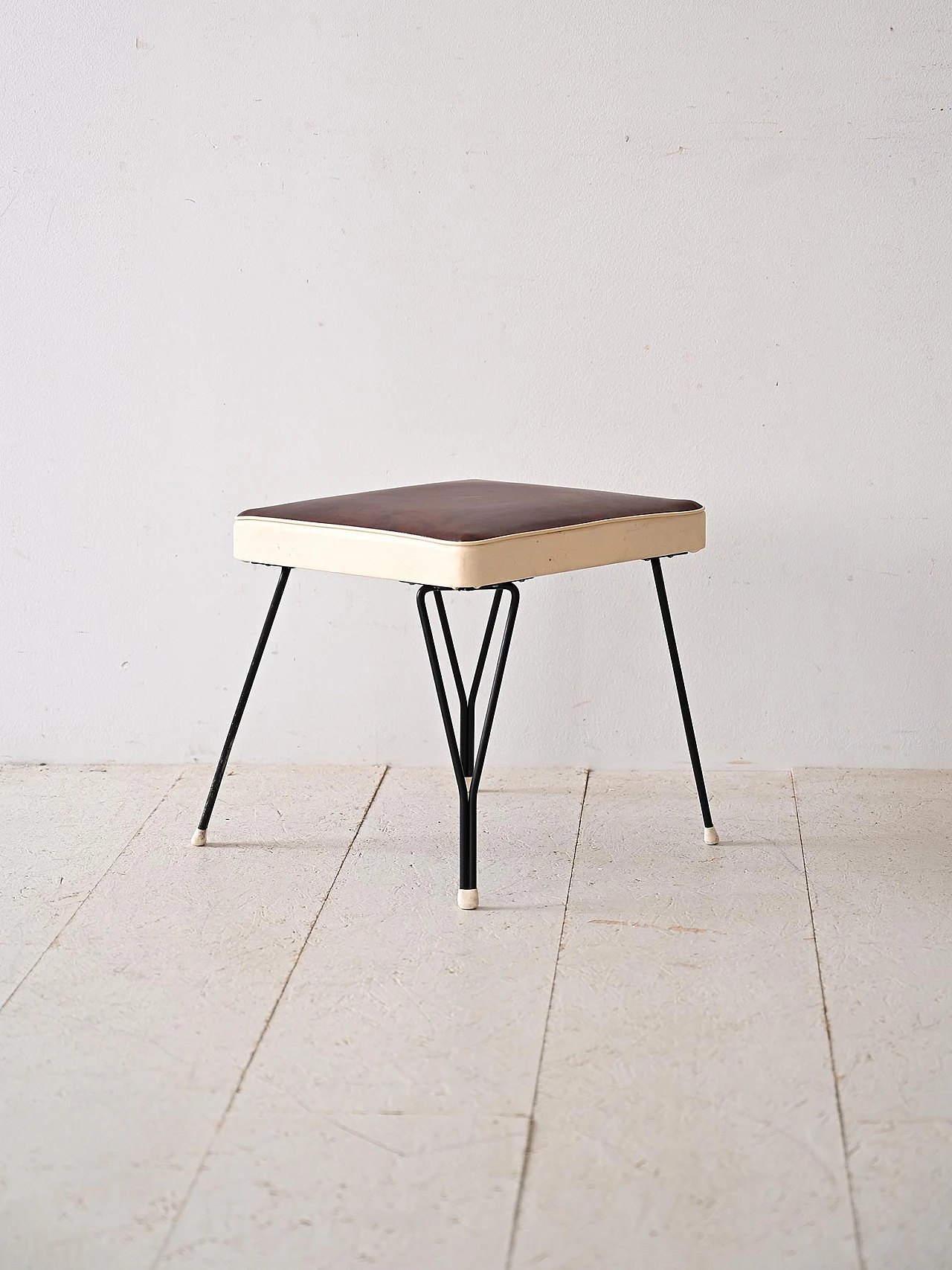 Scandinavian stool with black metal legs & faux leather seat, 1960s 1