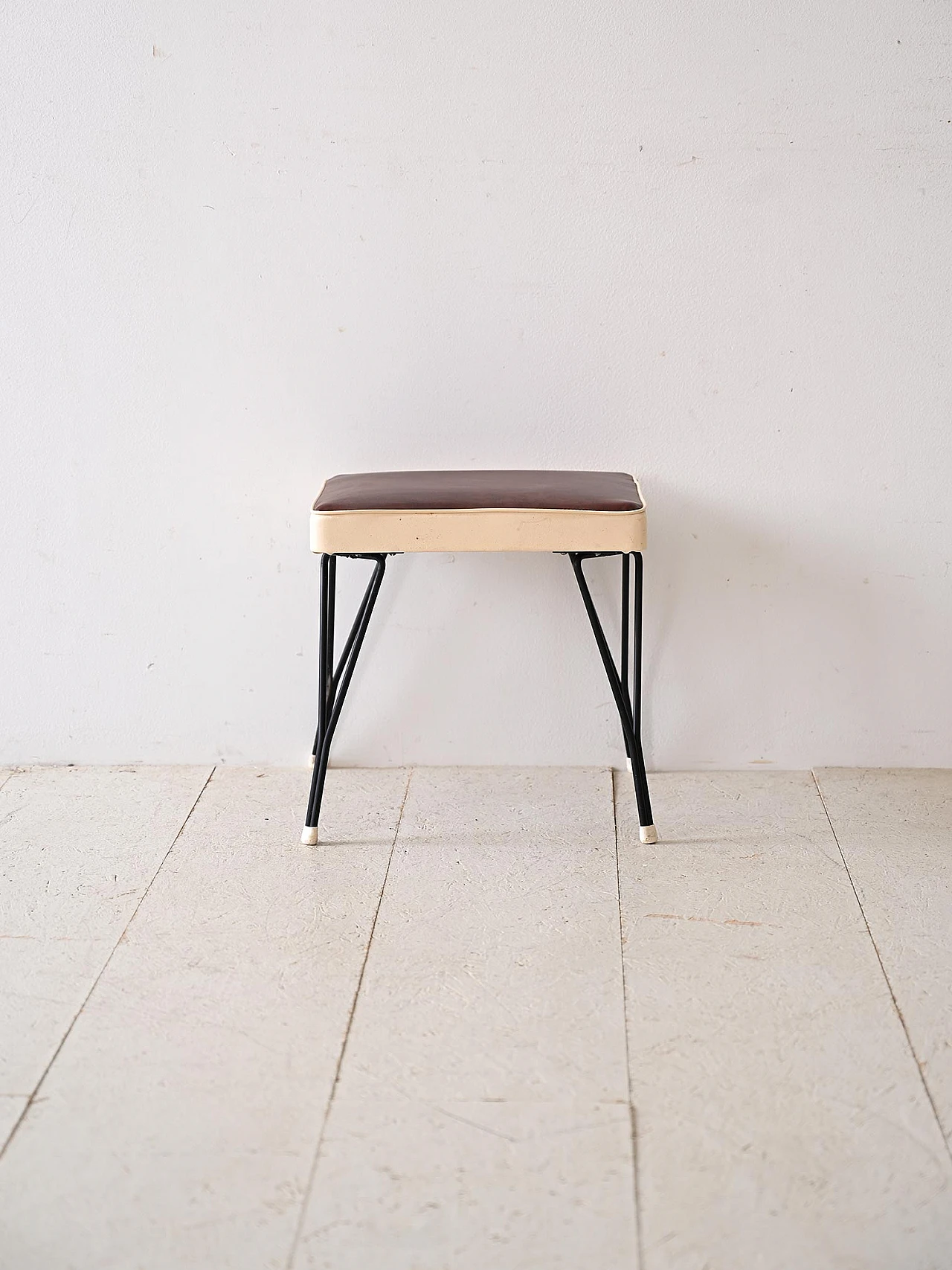 Scandinavian stool with black metal legs & faux leather seat, 1960s 2