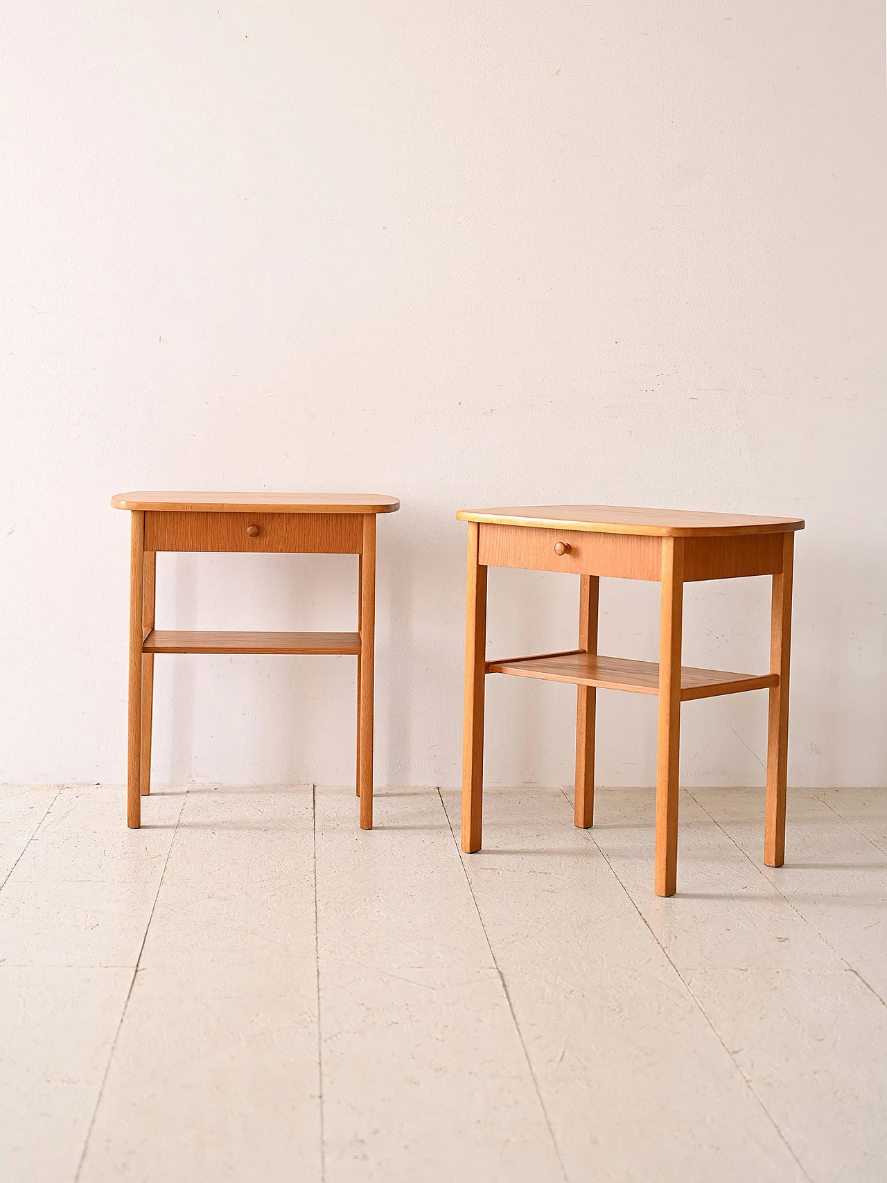 Pair of oak wood bedside tables with drawer, 1960s 2