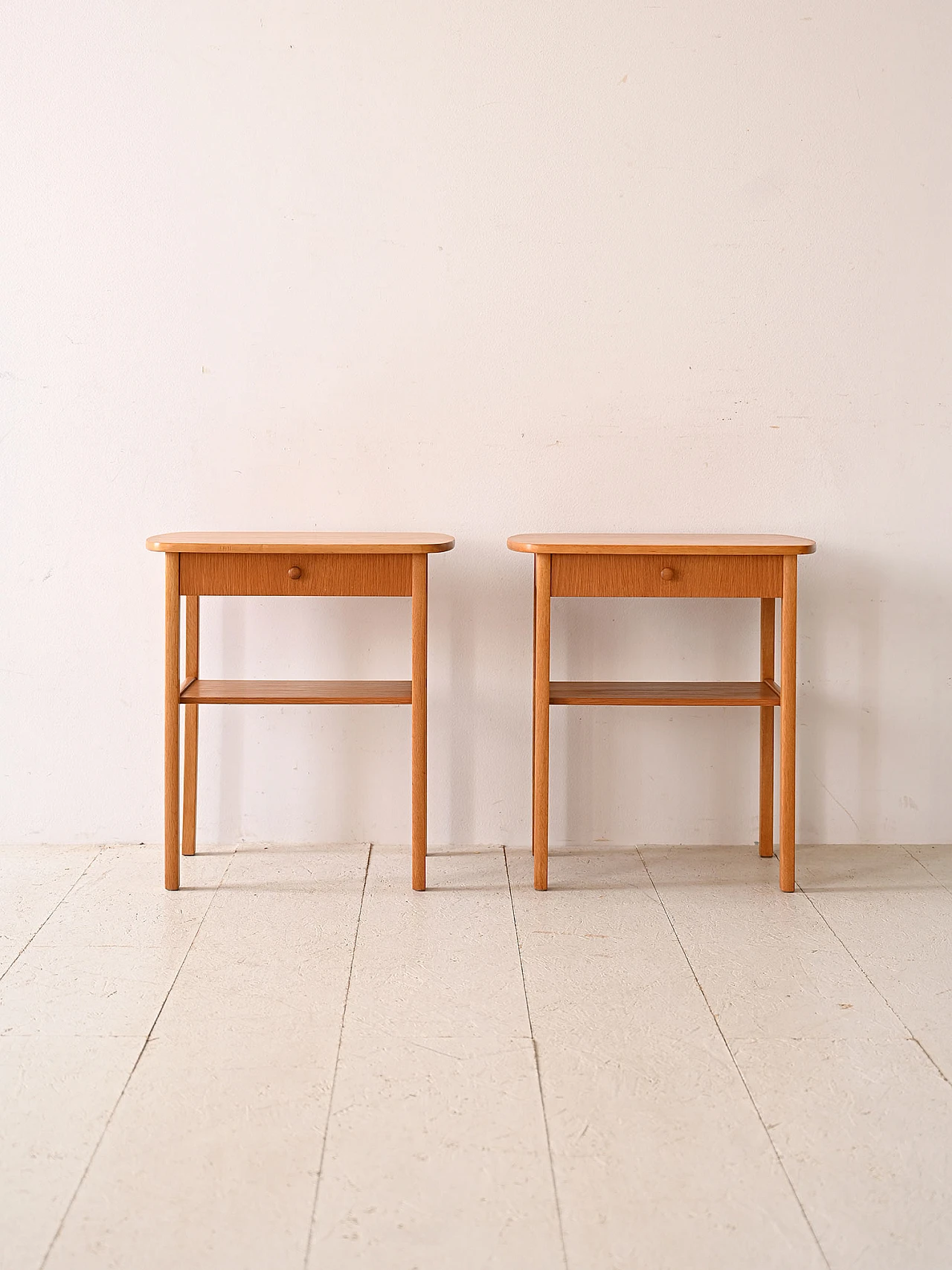 Pair of oak wood bedside tables with drawer, 1960s 3