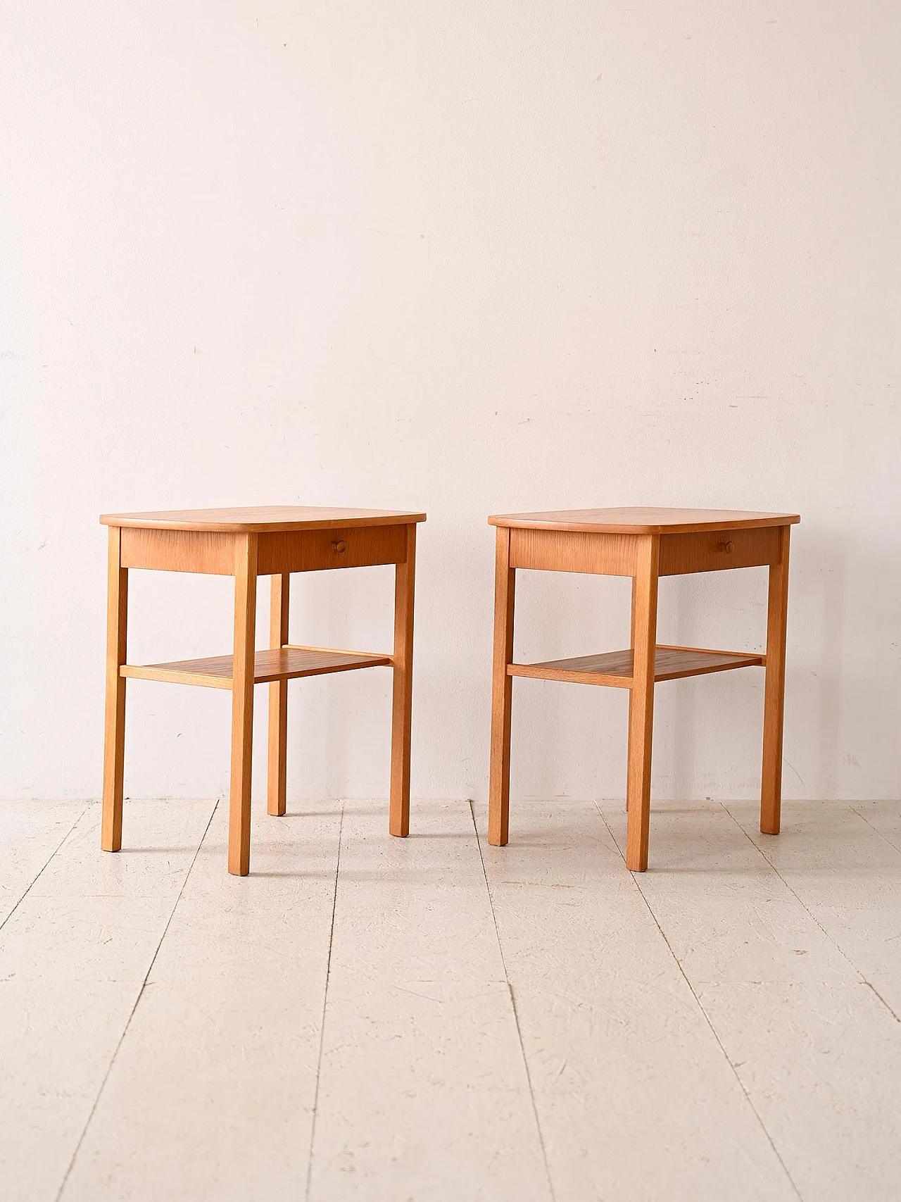 Pair of oak wood bedside tables with drawer, 1960s 4