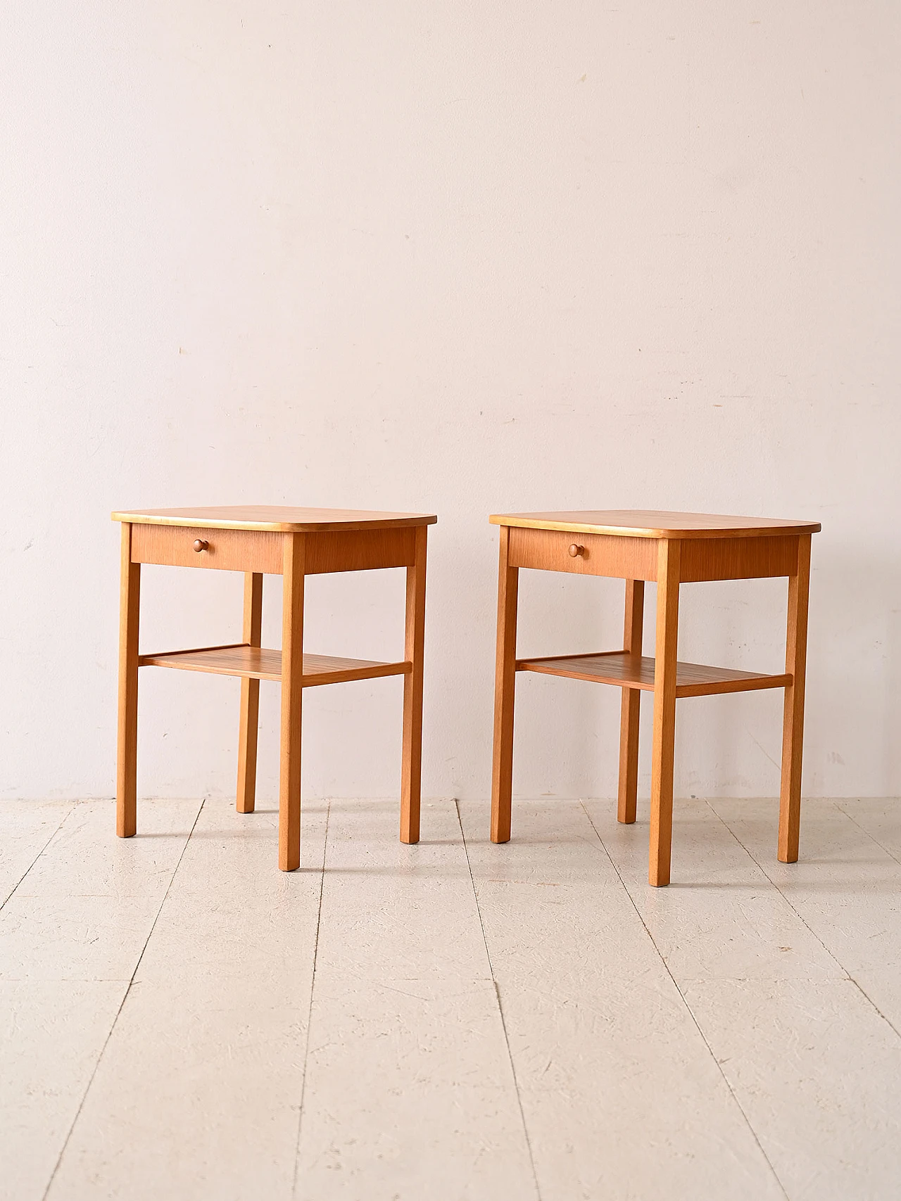 Pair of oak wood bedside tables with drawer, 1960s 5