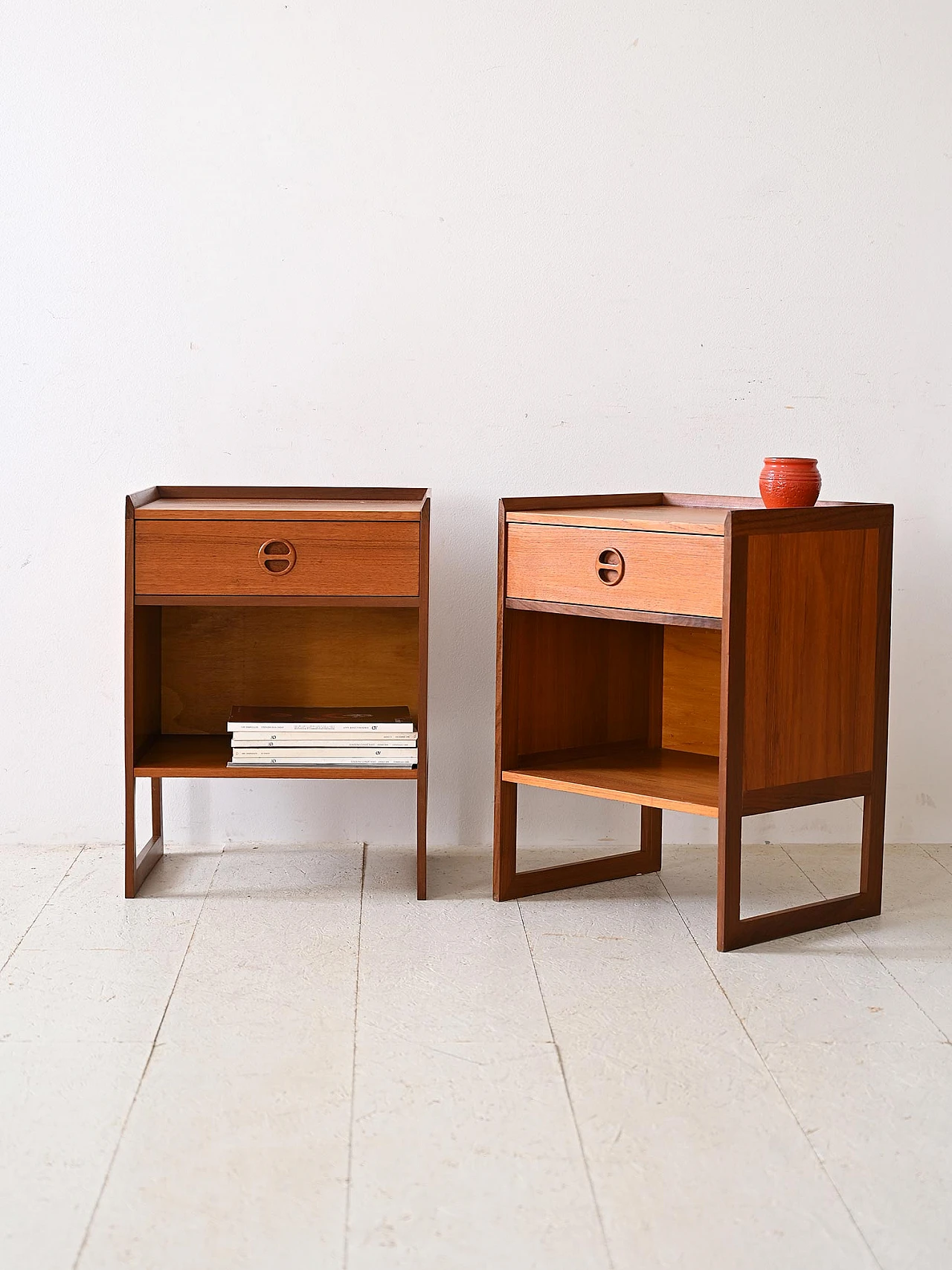 Pair of Scandinavian bedside tables with open compartment, 1960s 1